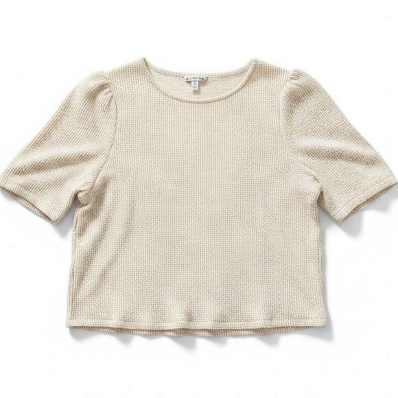 Ophelia Roe Tops - Ophelia Roe Cream Tan Texture Stripe Boho Top Size 2X Puff Sleeve